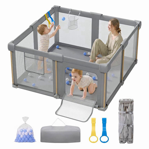 Foldable baby playpen with mat - foldable,