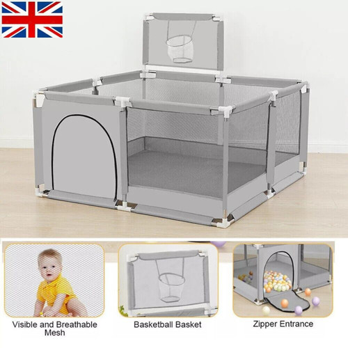 Gray foldable baby playpen - foldable,