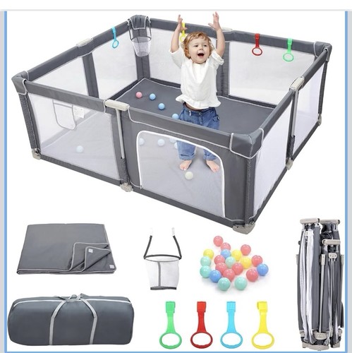 Grey baby playpen - baby, 180x150cm