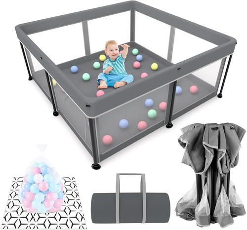 Foldable baby playpen with mat - foldable,
